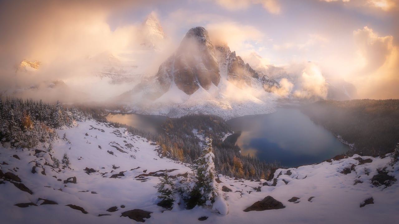 Clearing storm at sunset, Mount Assiniboine Provincial Park, Canada (© Jeff Lewis/TANDEM Stills + Motion) desktop wallpaper