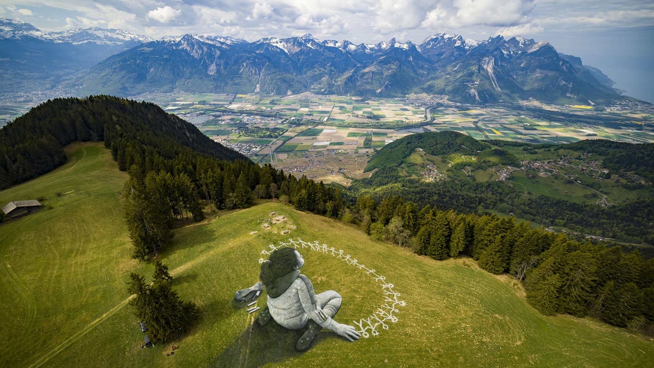 Giant land art painting 'Beyond Crisis' by Saype, Leysin, Switzerland (© VALENTIN FLAURAUD/EPA-EFE/Shutterstock) desktop wallpaper