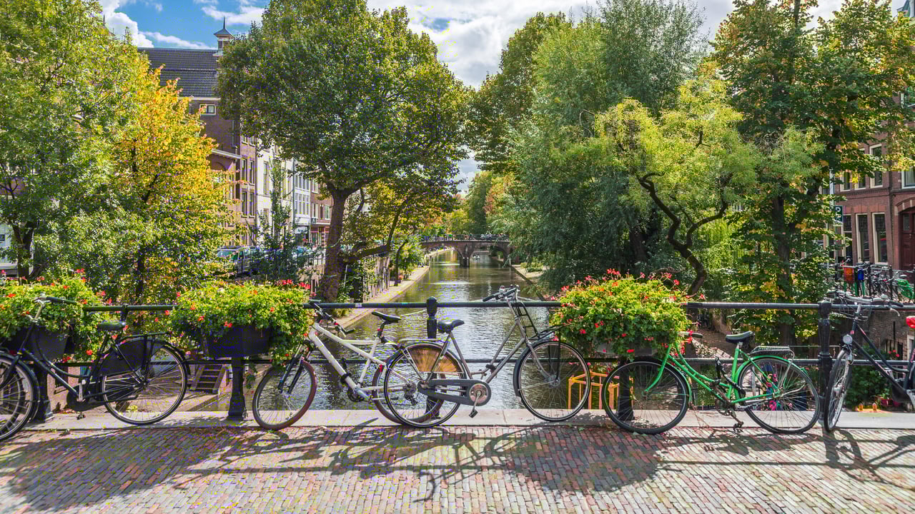 Bicycles on a bridge in Utrecht, Netherlands (© George Pachantouris/Getty Images) desktop wallpaper