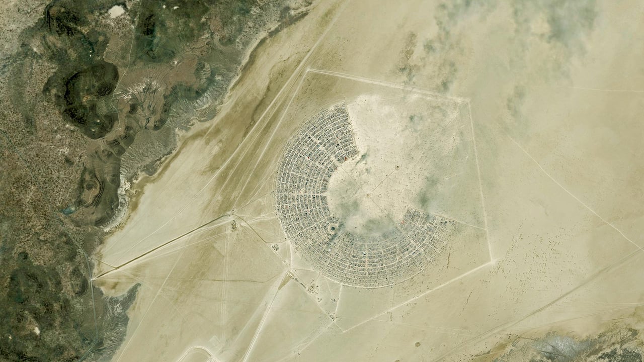 Satellite image of the Burning Man festival in Black Rock City, Nevada (© DigitalGlobe/ScapeWare3d/Getty Images) desktop wallpaper