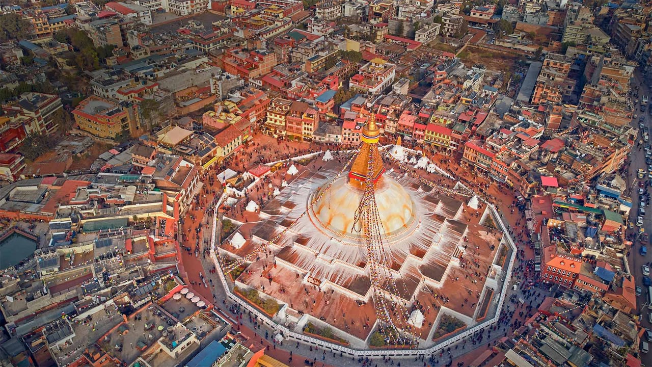 Aerial view of Boudhanath stupa in Kathmandu, Nepal (© Maksim Semin/Shutterstock) desktop wallpaper