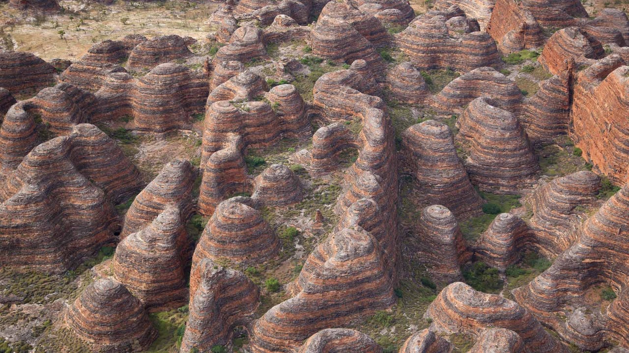 Beehive domes in the Bungle Bungle Range in the Purnululu World Heritage Listed National Park (© Philip Schubert/Adobe Stock) desktop wallpaper