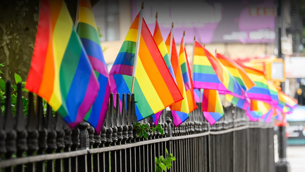 Pride flags at Christopher Park, Stonewall National Monument, New York City (© Noam Galai/Getty Images) desktop wallpaper