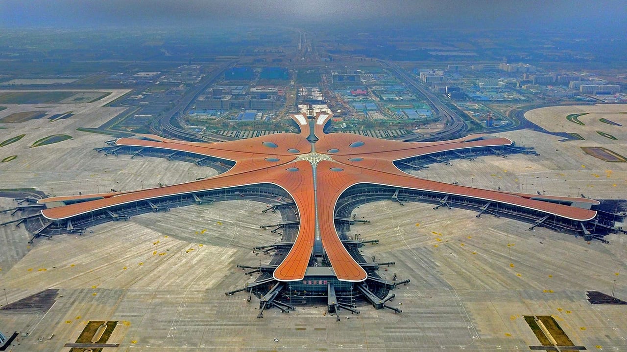 An aerial view of Beijing Daxing International Airport, China (© Xinhua/Alamy) desktop wallpaper