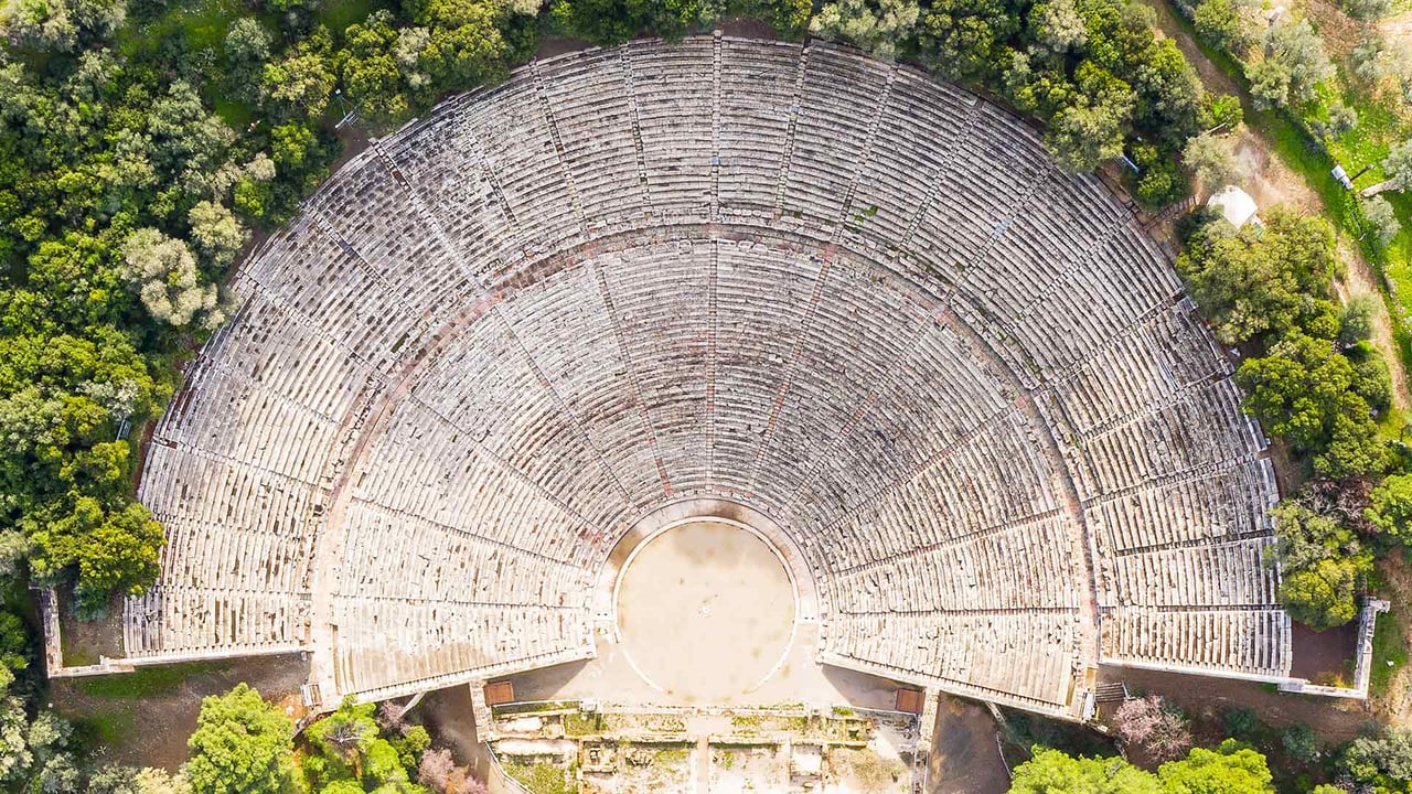 Ancient theater of Epidaurus in Argolis province, Greece (© George Pachantouris/Getty Images) desktop wallpaper