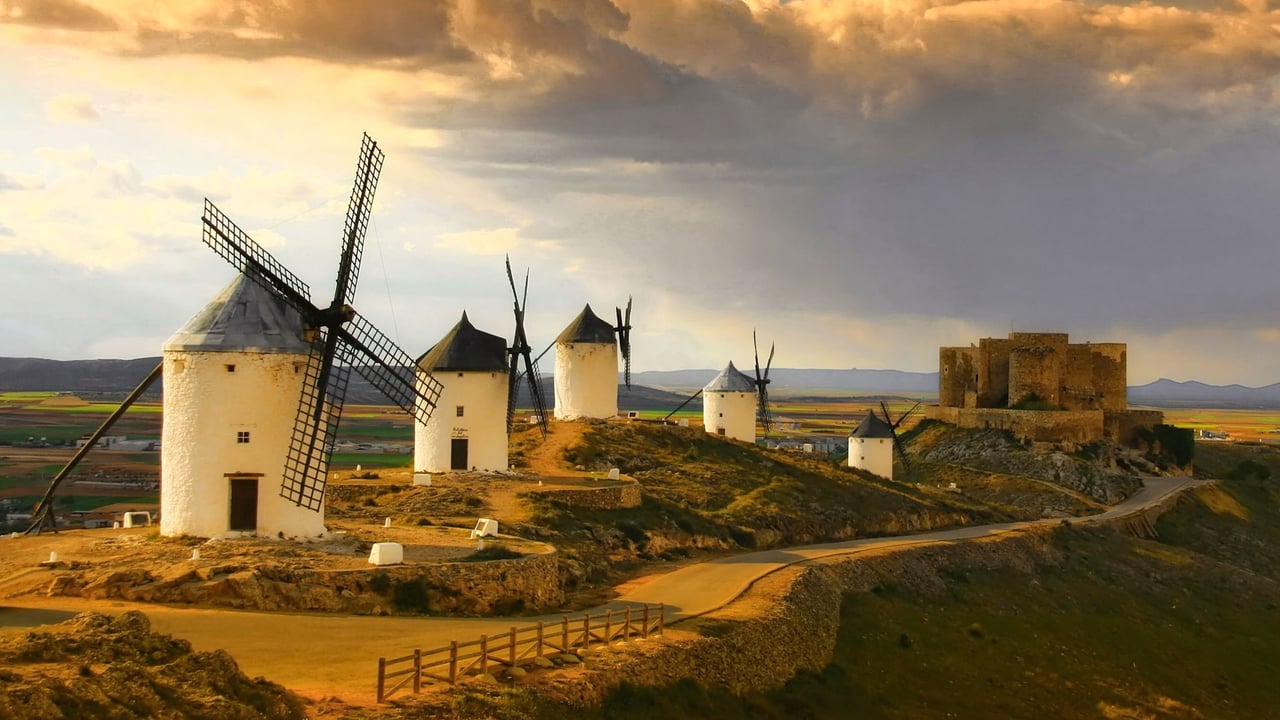 Windmills in Castilla-La Mancha, Spain (© Getty Images) desktop wallpaper