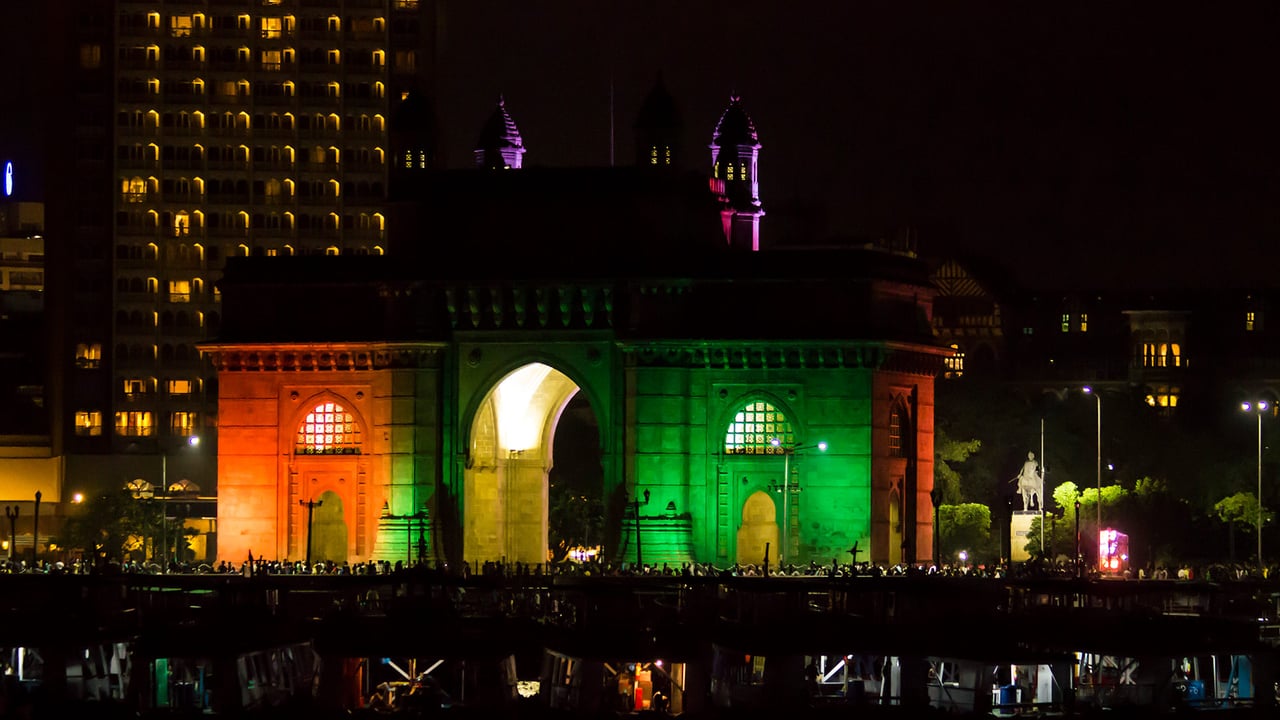 Gateway of India illuminated with Tricolour lights (© Sourabh Kumar/500px/Getty Images) desktop wallpaper