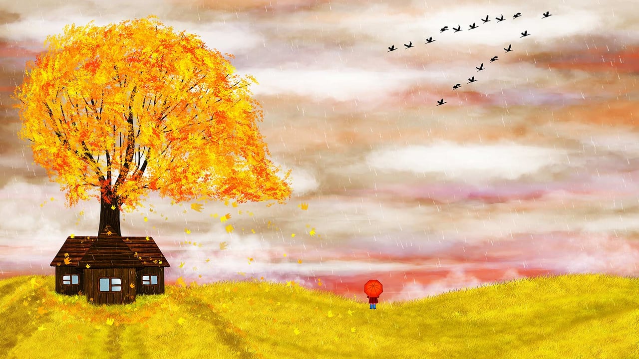 Illustration automnale d’une petite fille avec un parapluie pour la Journée mondiale du film d’animation (© Nika Lerman/Shutterstock) desktop wallpaper