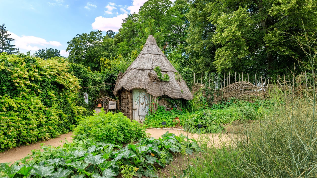 Hutte en osier dans le potager du parc floral de la Source, Orléans (© Hervé Lenain/Alamy Stock Photo) desktop wallpaper