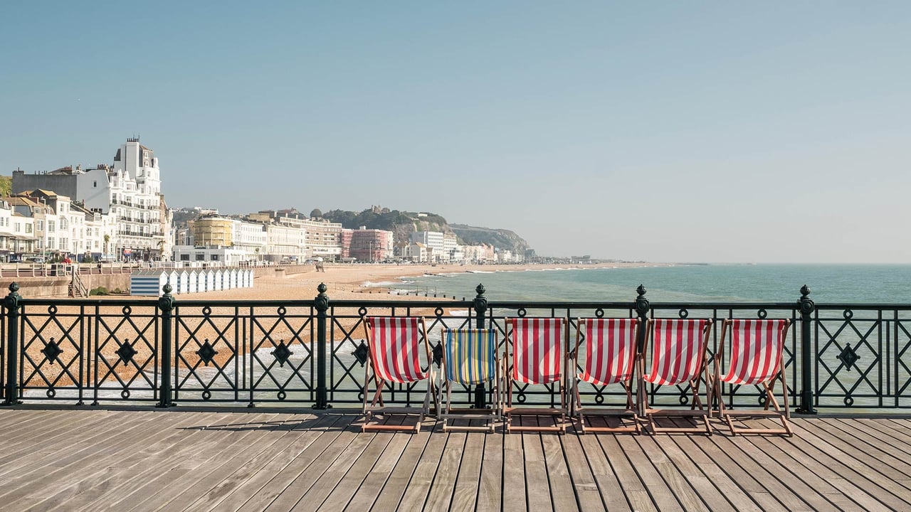 Deckchairs on Hastings Pier, East Sussex, England (© ams images/Alamy) desktop wallpaper