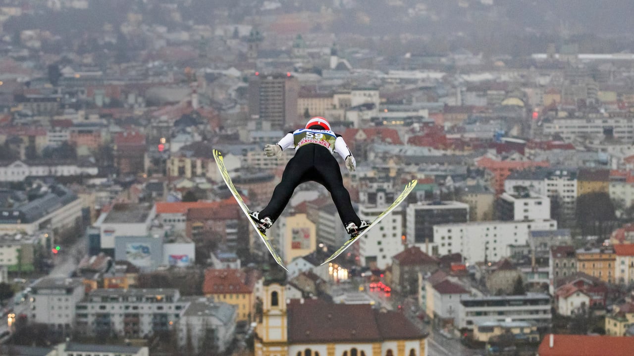 German ski jumper Markus Eisenbichler competing in the Four Hills Tournament, Innsbruck, Austria, on January 3, 2018 (© Daniel Karmann/picture alliance via Getty Images) desktop wallpaper