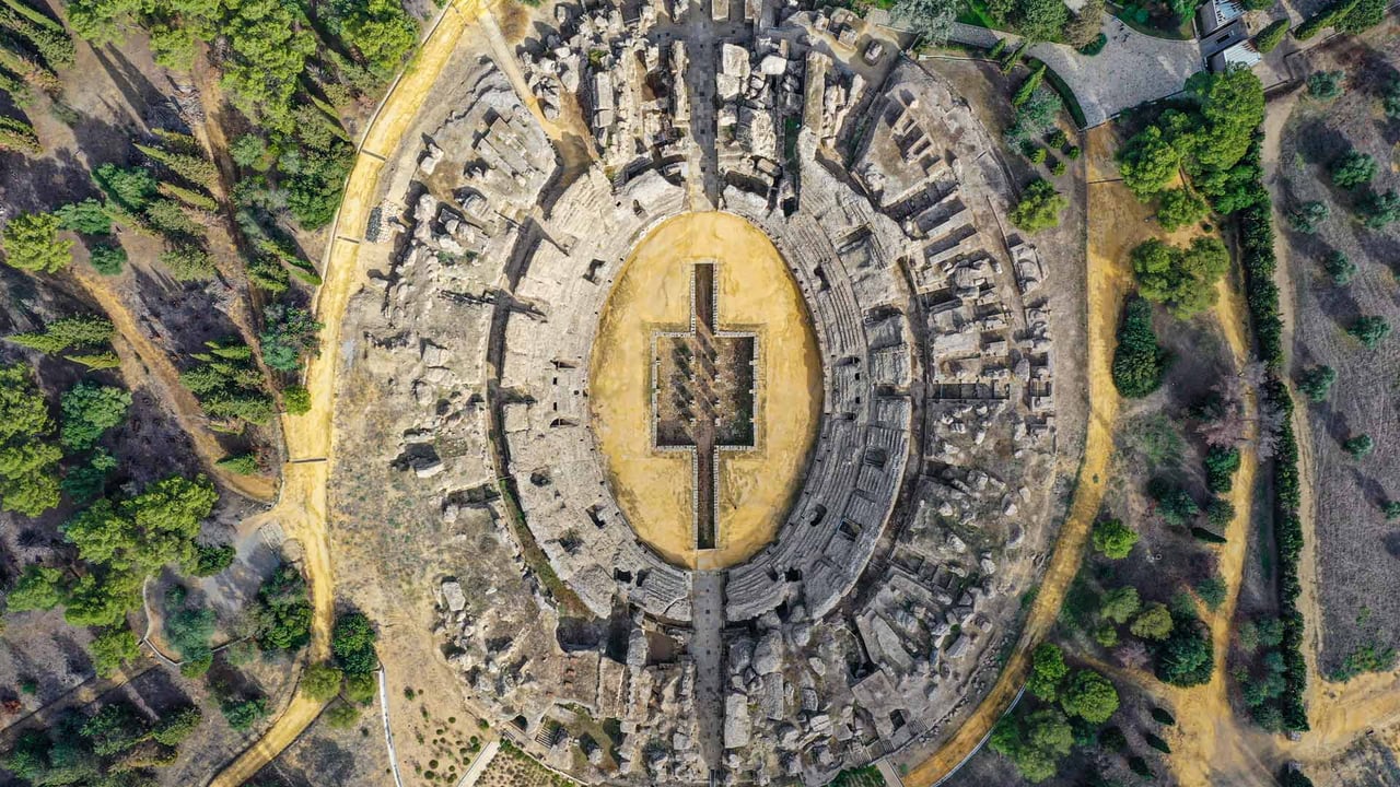The Roman amphitheater of Italica, near Seville, Spain (© Moses Palermo/Amazing Aerial Agency) desktop wallpaper