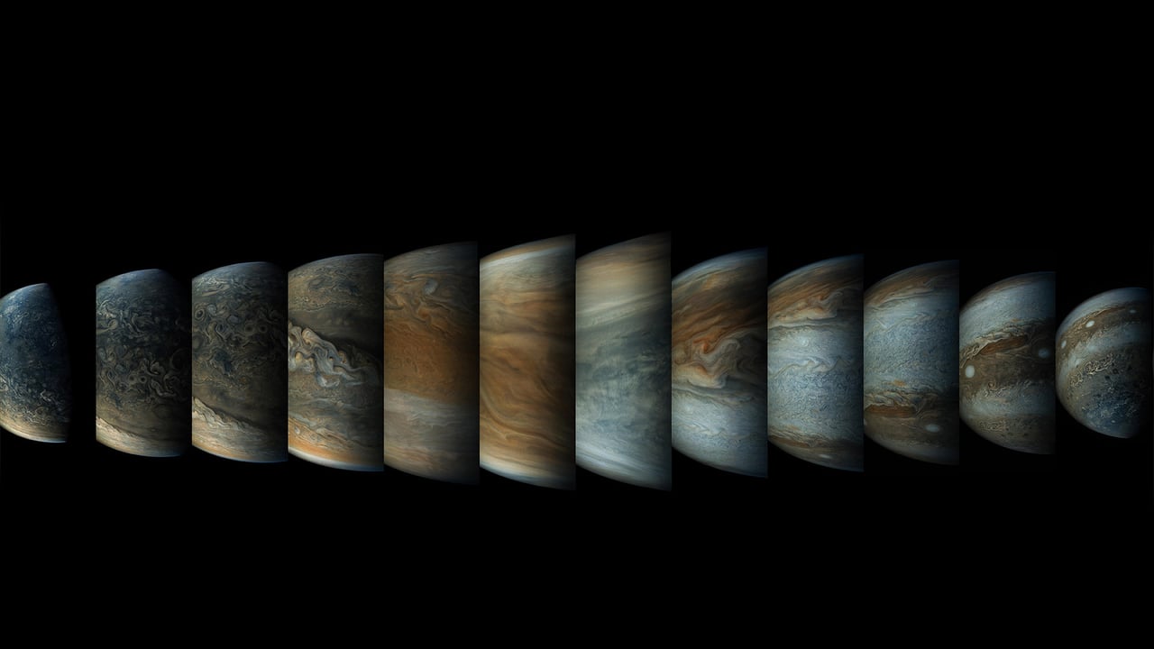 Sequence of enhanced-color images of Jupiter (© Enhanced image by Gerald Eichstädt and Seán Doran, CC BY-NC-SA, based on images provided courtesy of NASA/JPL-Caltech/SwRI/MSSS) desktop wallpaper
