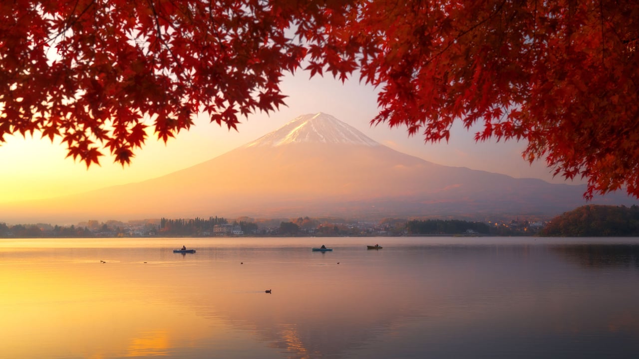 「河口湖から見た朝焼けの富士山」山梨 (© Tai GinDa/Getty images) desktop wallpaper