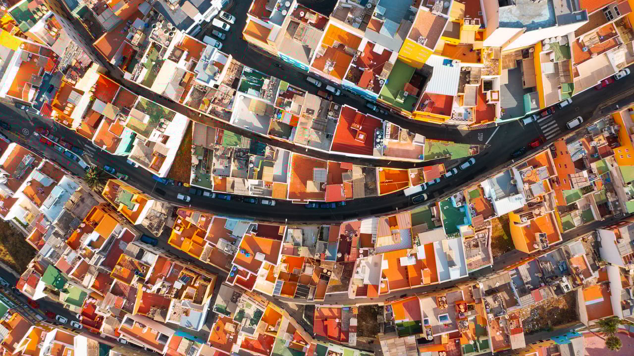Aerial view of colorful houses, Las Palmas de Gran Canaria, Spain (© Marco Bottigelli/Getty Images) desktop wallpaper
