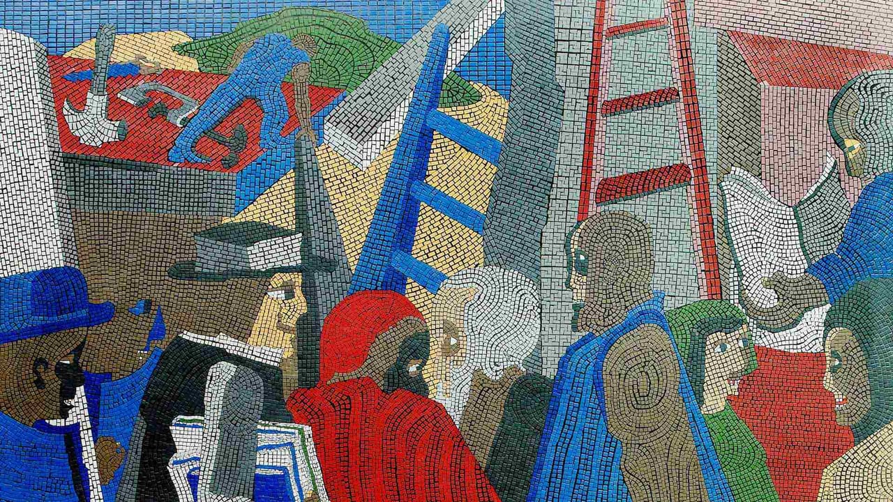 Jacob Lawrence's mosaic 'Community,' Joseph P. Addabbo Federal Building, Jamaica, Queens, New York (© Alpha Stock/Alamy) desktop wallpaper