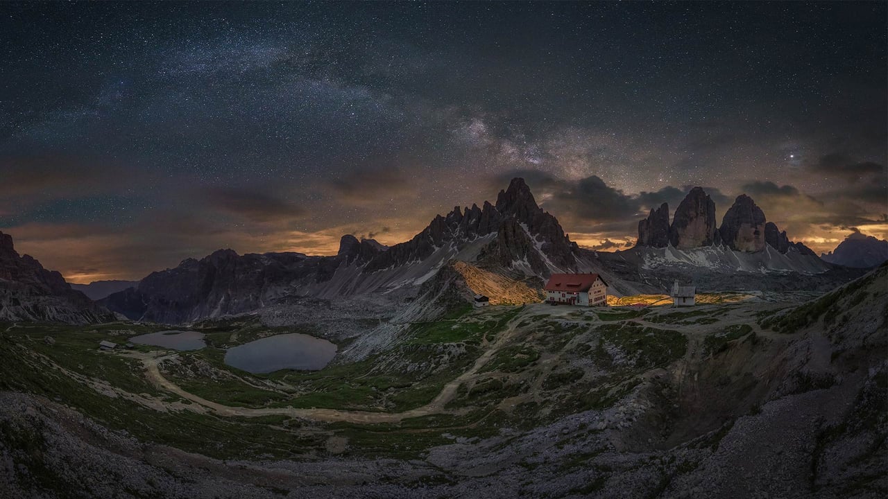 Milky Way above the Tre Cime di Lavaredo, South Tyrol, Italy (© Juan Romero/Cavan Images) desktop wallpaper