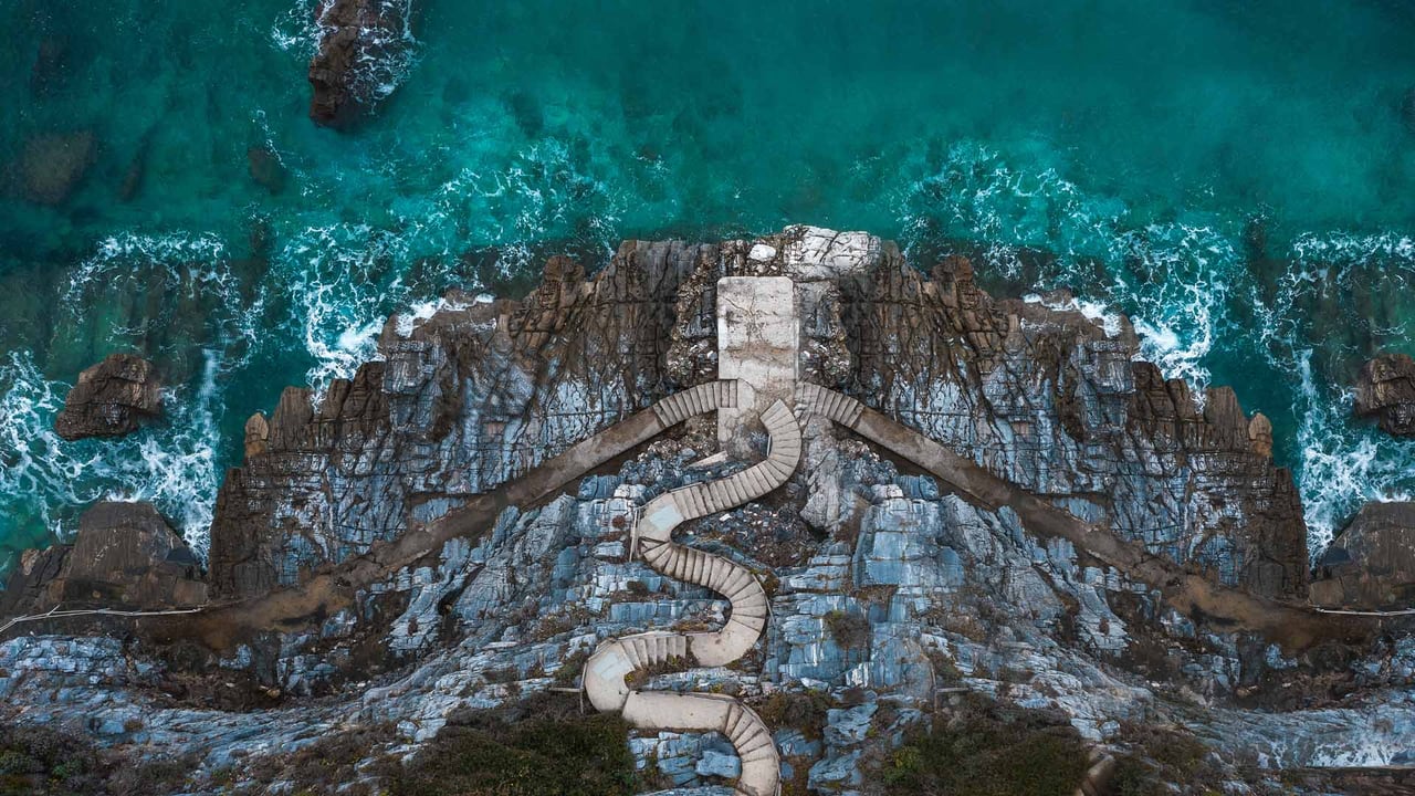 Stairs on the shoreline at Mylopotamos Beach, Thessaly, Greece (© Orestis Zoumpos/Amazing Aerial Agency) desktop wallpaper