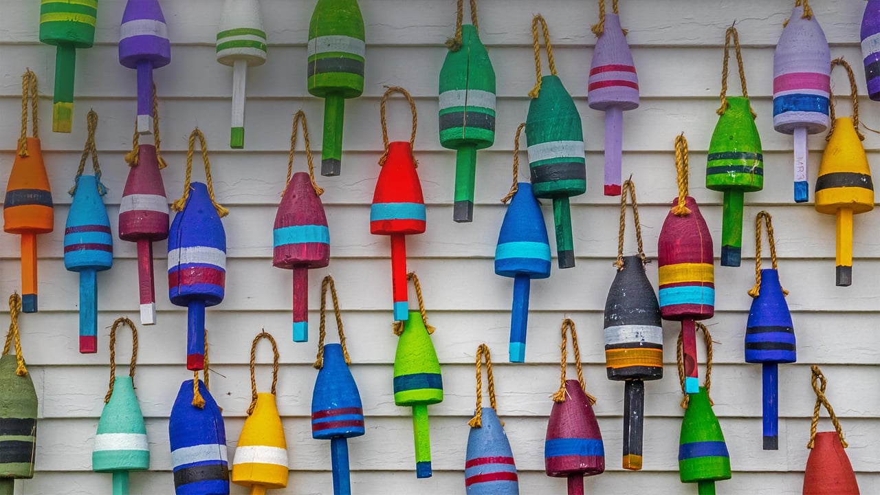 Multicolored lobster buoys, Acadia National Park, Maine (© Cheri Alguire/Shutterstock) desktop wallpaper