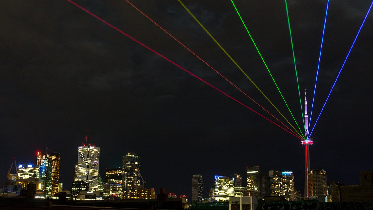 The light installation 'Global Rainbow' by artist Yvette Mattern (© David Cooper/Contributor/Getty Images) desktop wallpaper
