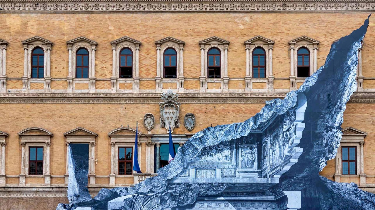 'Vanishing Point' by French street artist JR on the facade of Palazzo Farnese, Rome, Italy (© Fabrizio Troiani/Alamy) desktop wallpaper
