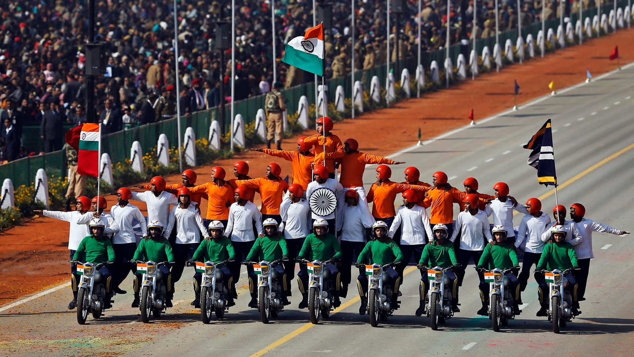 Military motorcycle stunt riders at Rajpath, on Republic Day 2013 (© AP Photo/Kevin Frayer) desktop wallpaper