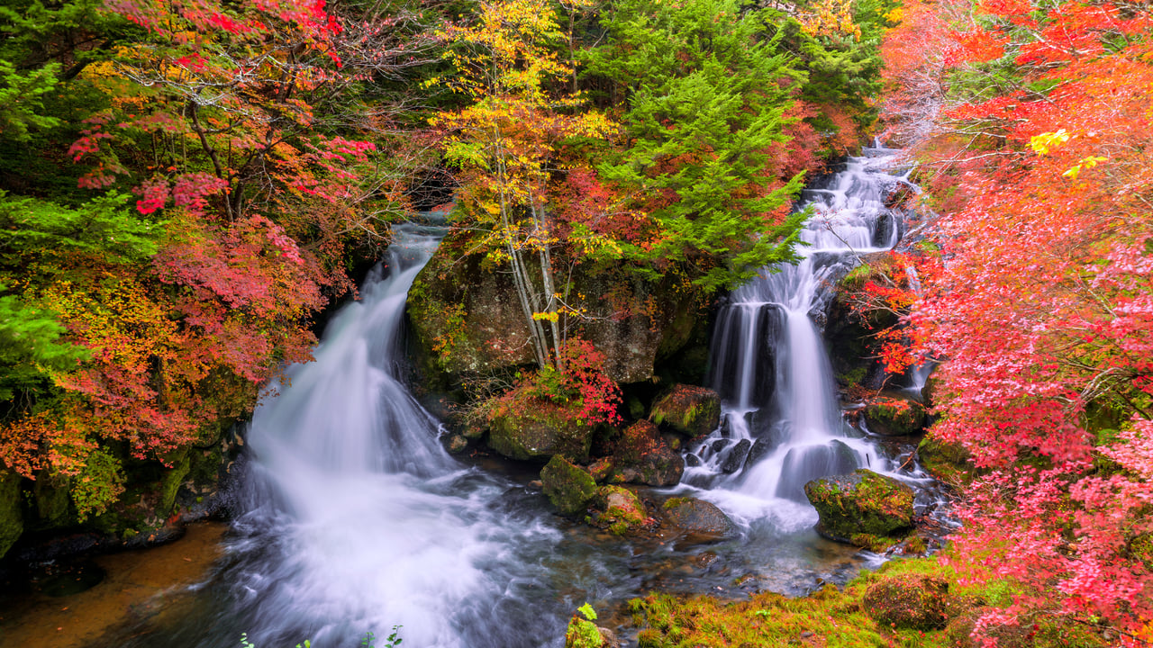 竜頭の滝, 栃木県 日光市 (© kecl/Getty images) desktop wallpaper