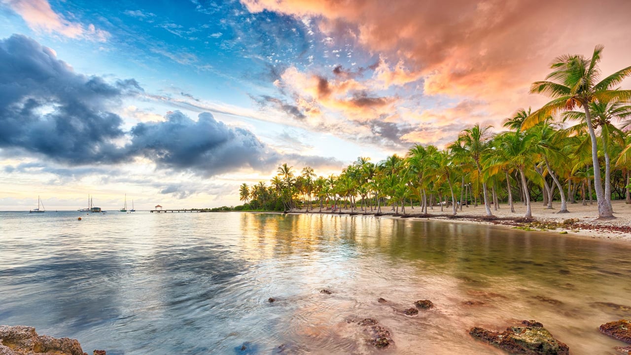 Sunset over Anse Champagne beach in Saint-François, Guadeloupe, Caribbean (© Fyletto/Getty Images) desktop wallpaper