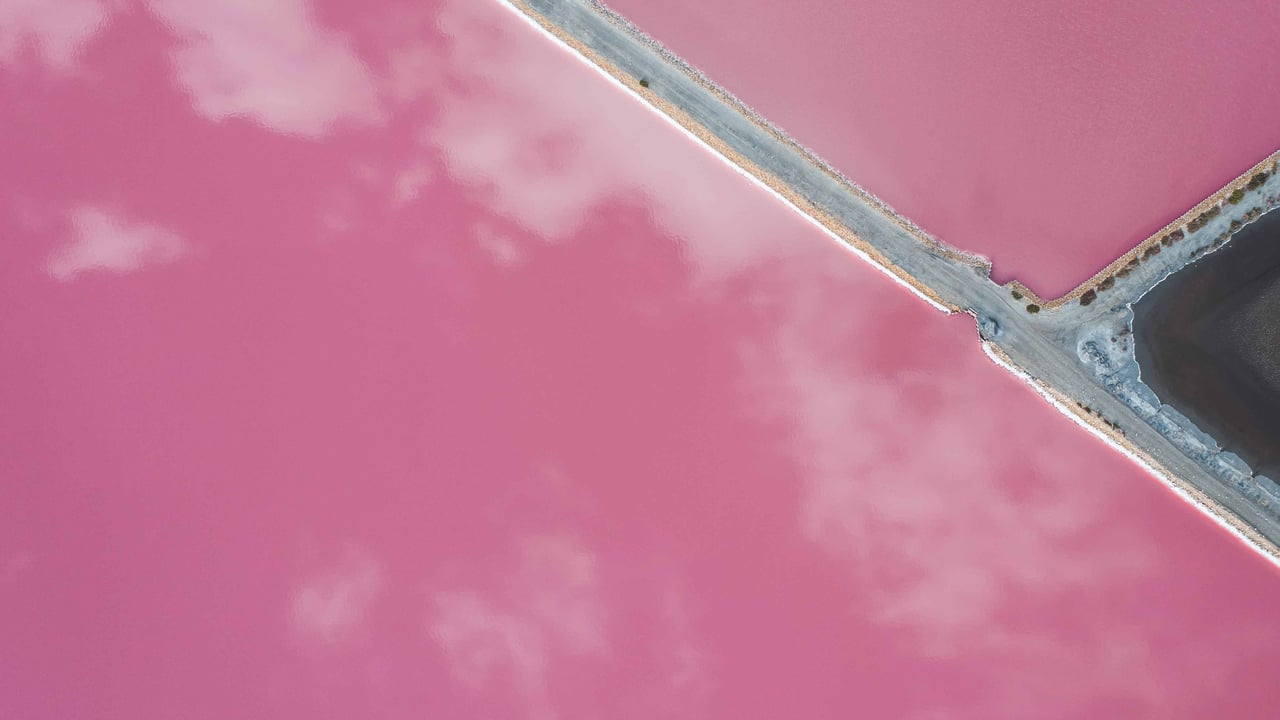 Pink salt lake, Gruissan, France (© Abstract Aerial Art/Getty Images) desktop wallpaper