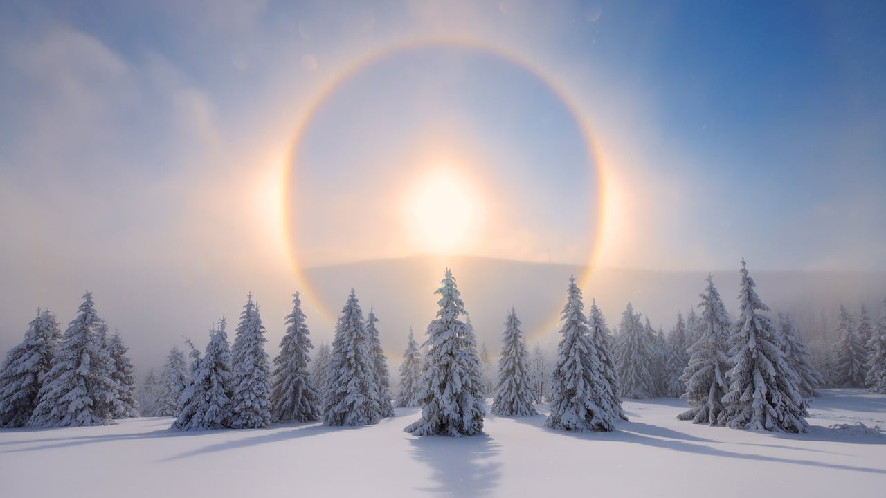 Halo around the sun, Ore Mountains, Saxony, Germany (© Martin Ruegner/Getty Images) desktop wallpaper