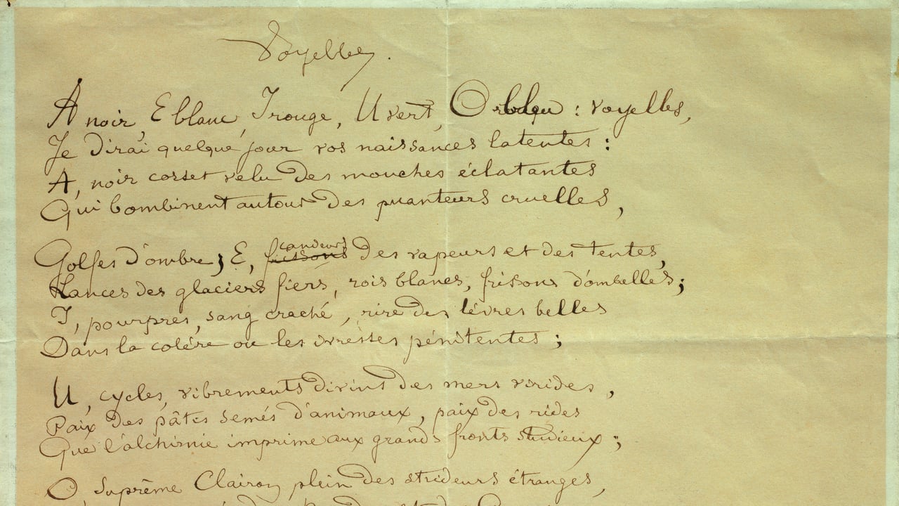 Manuscrit du poème « Les Voyelles » par Arthur Rimbaud (1854-1891), Musée Arthur Rimbaud, Charleville-Mezieres (© Photo by: Christophel Fine Art/Universal Images Group via Getty Images) desktop wallpaper