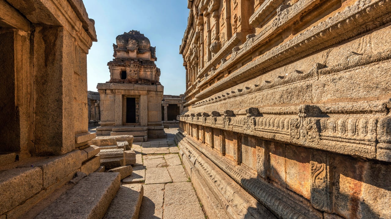 Ancient architecture of Sri Krishna Temple ruins in Hampi, India (© Images of India/Alamy Stock Photo) desktop wallpaper