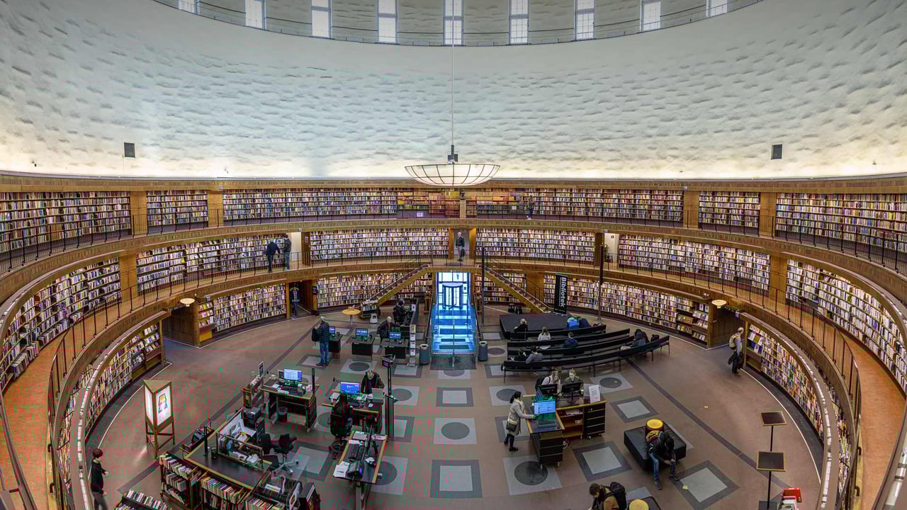 Interior of the Stockholm Public Library, Sweden (© Andrei Hrabun/Alamy) desktop wallpaper