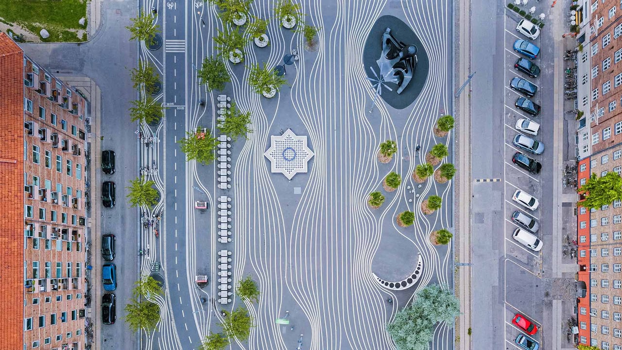 Aerial view of Superkilen, a park in Copenhagen, Denmark (© Oliver Förstner/Alamy) desktop wallpaper
