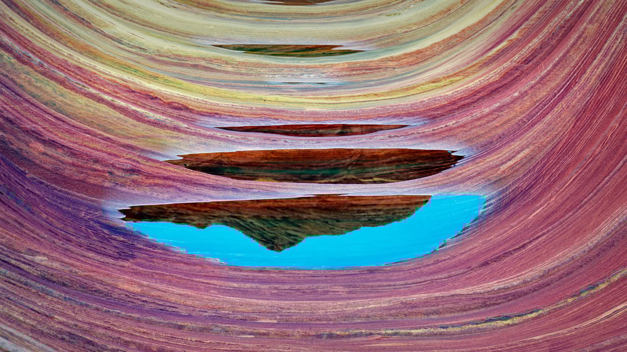 Sandstone formation and pools of water in The Wave, Paria Canyon-Vermillion Cliffs National Monument, Arizona, USA (© Dennis Frates/Alamy) desktop wallpaper