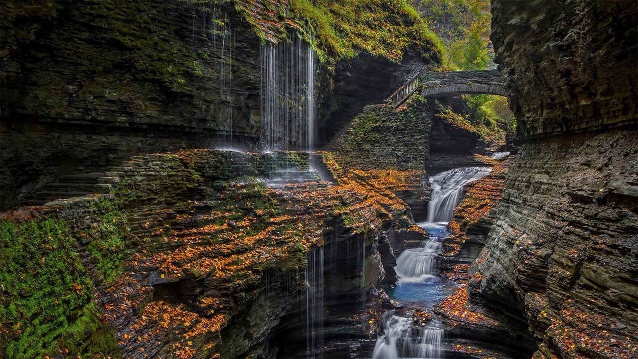 Watkins Glen State Park's Rainbow Falls in the Finger Lakes region of upstate New York (© Kenneth Keifer/Alamy) desktop wallpaper