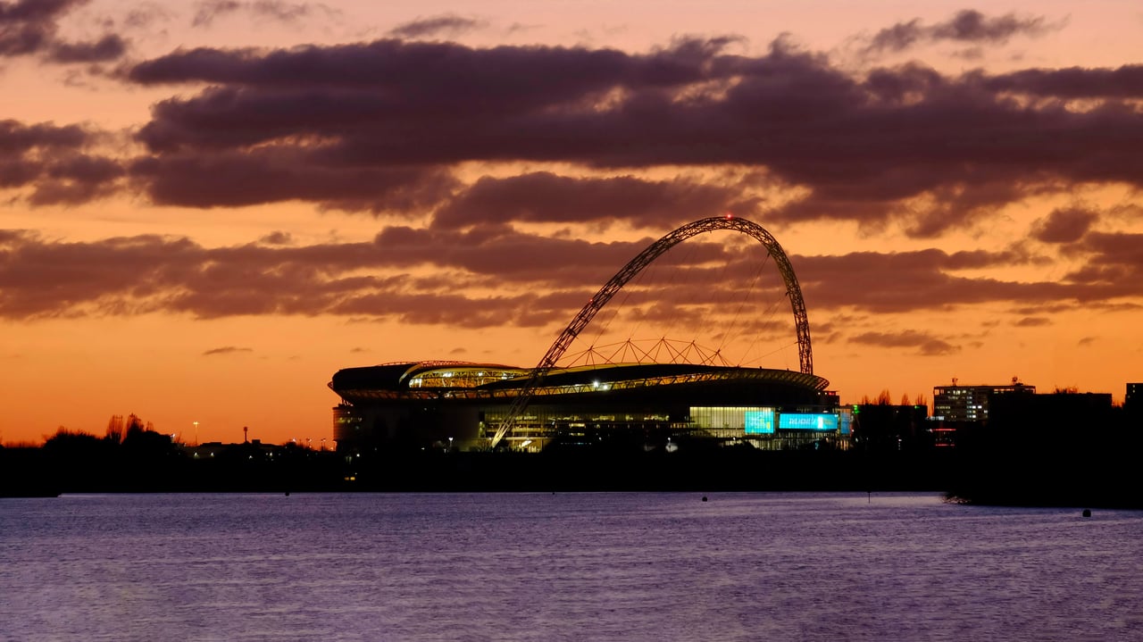Wembley Stadium at sunset, London (© Charles Bowman/Alamy) desktop wallpaper