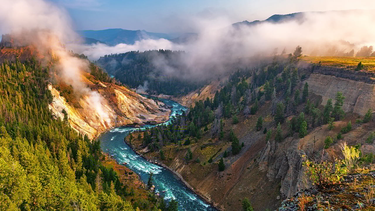 Calcite Springs Overlook and Yellowstone River, Yellowstone National Park, Wyoming (© Rebecca L. Latson/Getty Images) desktop wallpaper