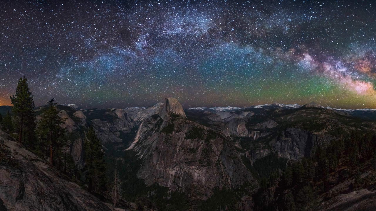 Milky Way rising above Half Dome in Yosemite National Park, California (© Cory Marshall/Tandem Stills + Motion) desktop wallpaper