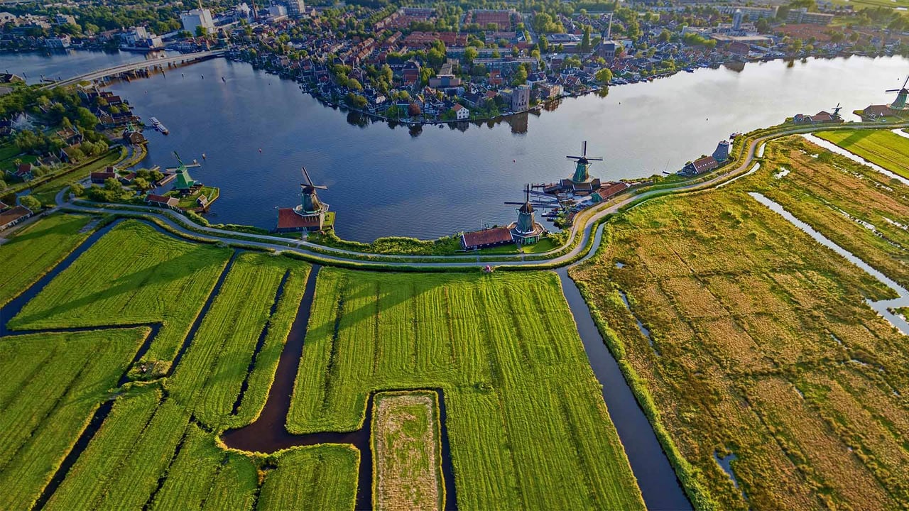Historic windmills of Zaanse Schans near Amsterdam, Netherlands (© Matt Cooper/Gallery Stock) desktop wallpaper