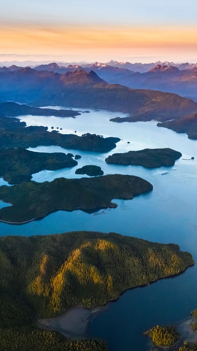 Aerial view of Clayoquot Sound and the Pacific Rim National Park Reserve in British Columbia (© Yuri Choufour/Danita Delimont) mobile wallpaper