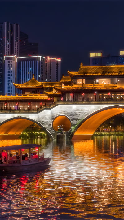 Anshun Bridge illuminated for the Mid-Autumn Festival, Chengdu, China (© Philippe LEJEANVRE/Getty Images) mobile wallpaper