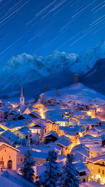 Star trails over Ardez, Graubunden, Switzerland (© Roberto Moiola/Getty Images) mobile wallpaper