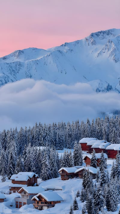 Station de ski du col des Saisies à l'aube, Beaufortain, Savoie, France (© SPANI Arnaud/hemis.fr/Alamy Stock Photo) mobile wallpaper