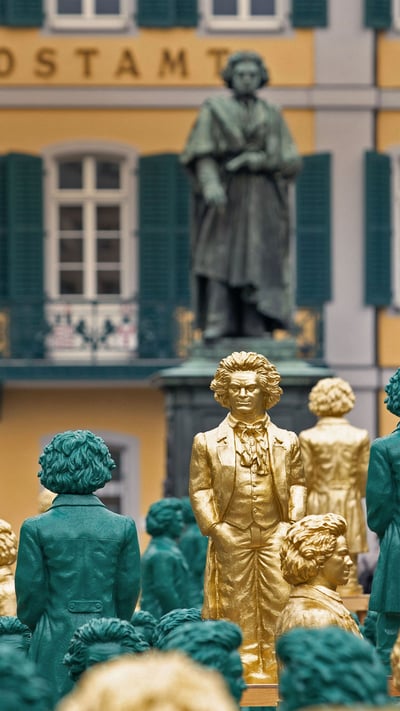 Ludwig van Beethoven sculptures and monument at the Münsterplatz, Bonn, Germany (© dpa/Alamy Live News) mobile wallpaper