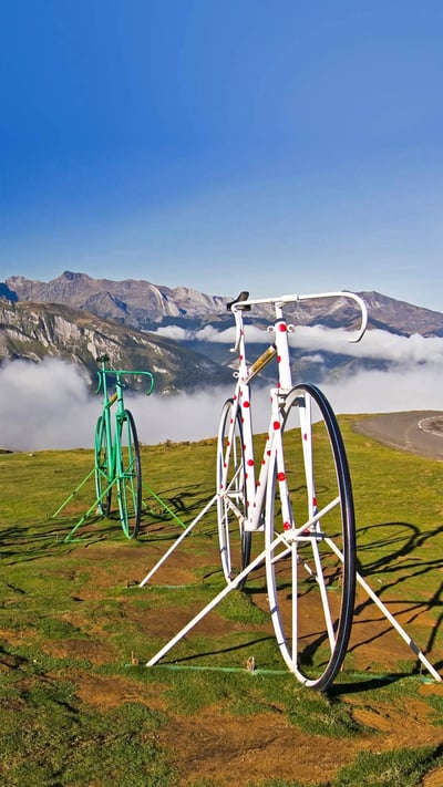 Bicycle sculptures at the Col d'Aubisque, Hautes Pyrenees, France (© Fco. Javier Sobrino/age fotostock) mobile wallpaper