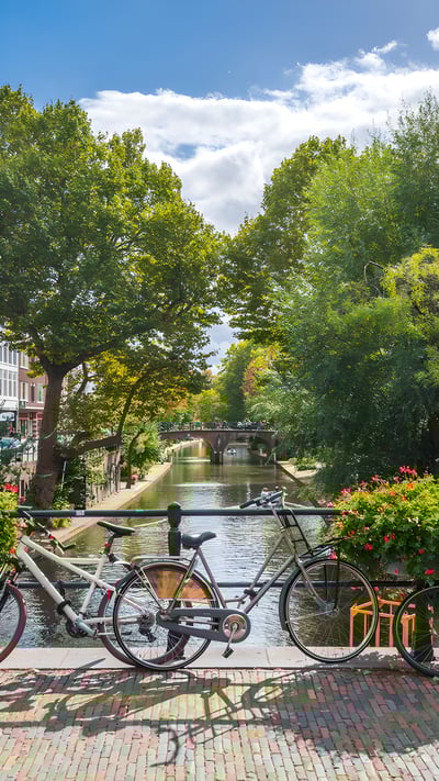 Bicycles on a bridge in Utrecht, Netherlands (© George Pachantouris/Getty Images) mobile wallpaper