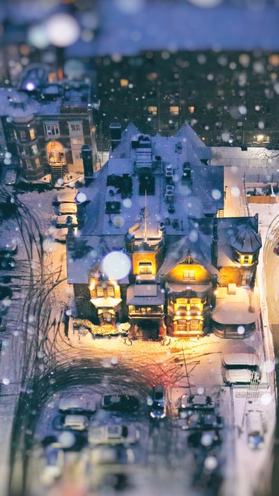 Aerial view of a residential area on a snow day during blue hour, Toronto (© Katrin Ray Shumakov/Getty Images) mobile wallpaper