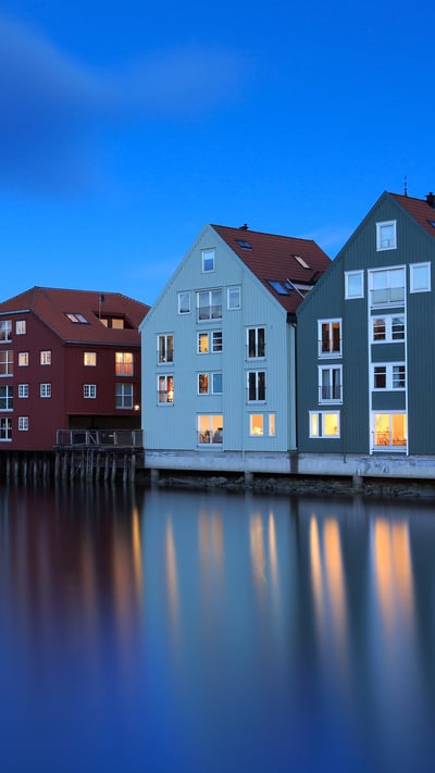 Blue hour in Trondheim, Norway (© Jeanny Mueller/Getty Images) mobile wallpaper
