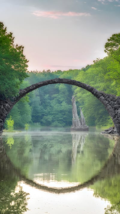 Rakotzbrücke in Kromlau, Landkreis Görlitz, Sachsen (© DieterMeyrl/Getty Images) mobile wallpaper